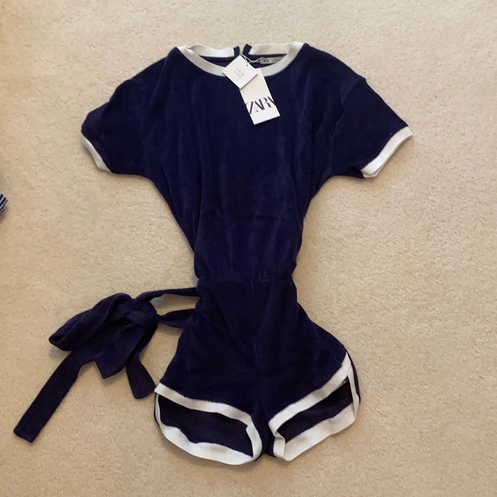 BRAND NEW! Zara Blue & White Terry Cloth Romper